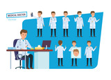 Set of medical doctor, healthcare. Doctor in various situations, poses.
