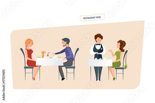 Restaurant food. People eat at the restaurant and make orders. © Idey