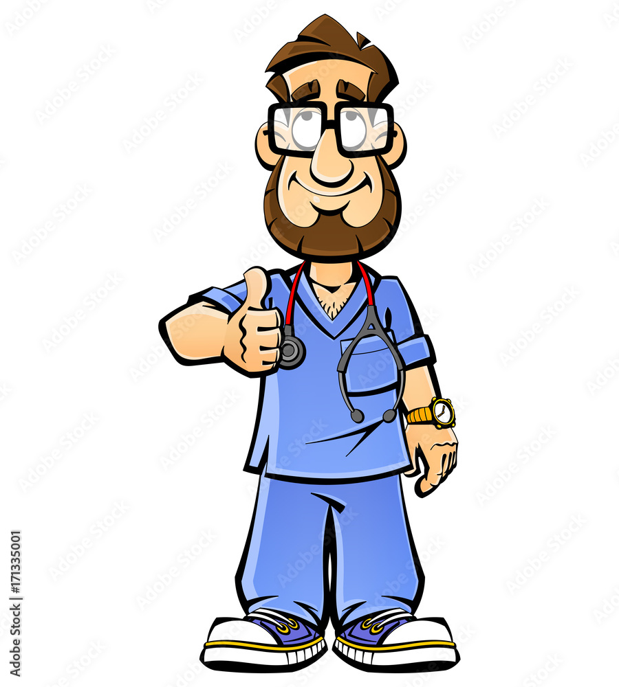 Cartoon of a bearded doctor. Gestures and emotions. From a large set of mascots.