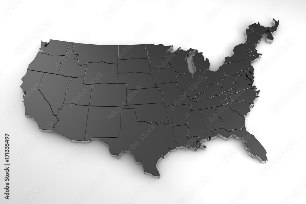 United states of america 3d metal map isolated on white 3d render