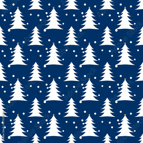 Blue Christmas seamless pattern with pine tree, editable background color.