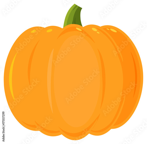 Orange Pumpkin Vegetables Cartoon Flat Simple Design. Illustration Isolated On White Background