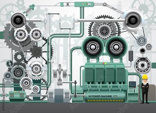 Industrial machinery factory engineering construction equipment vector illustration