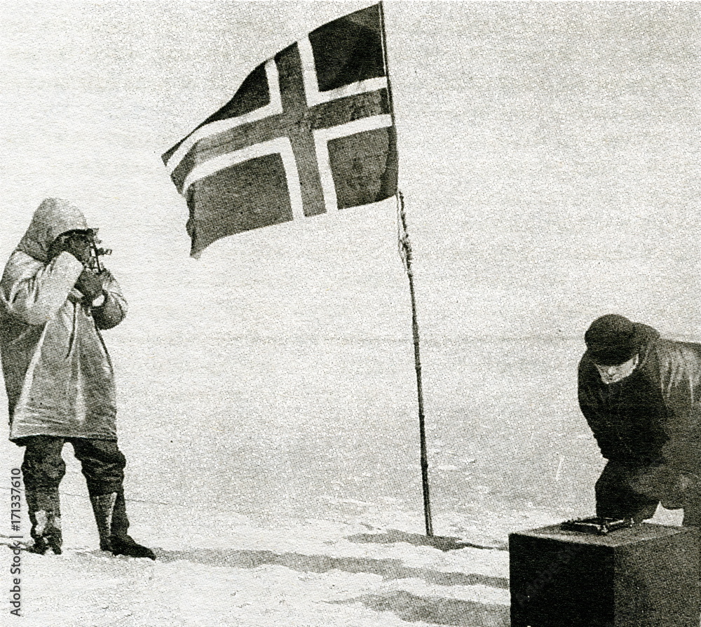 Amundsen expedition - norwegian flag at the South Pole, 1911