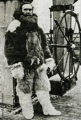 Robert Peary, American explorer, in arctic furs, ca. 1909 photo