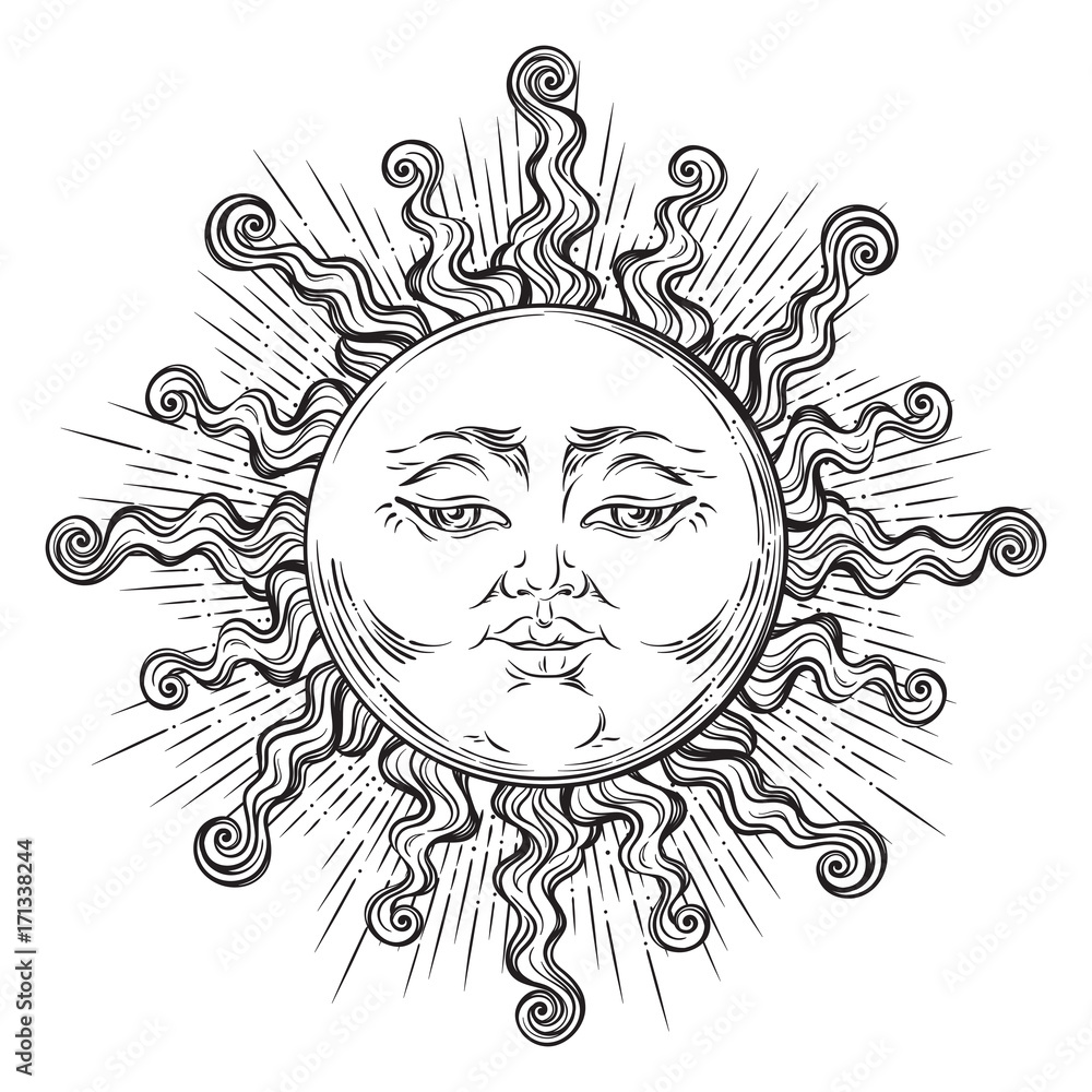 Antique style hand drawn art sun. Boho chic tattoo design vector Stock ...