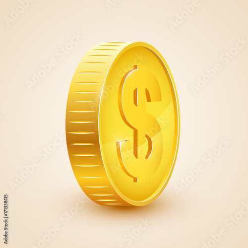 3d realistic gold coin icon. US dollar. Money concept.