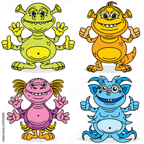 Friendly Cute Cartoon Monsters