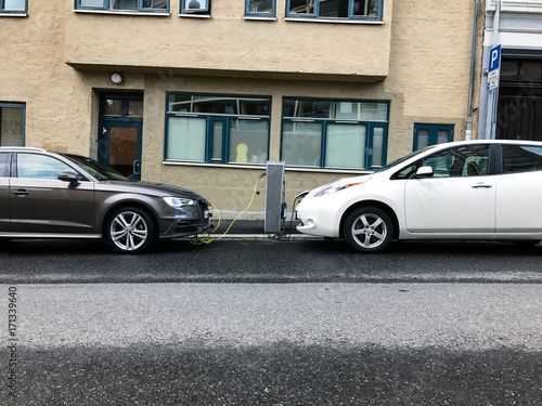 Electric car charging station in Oslo © softulka