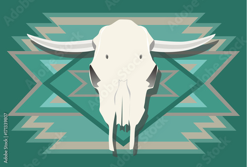 Cow skull with turquoise Southwest background 1