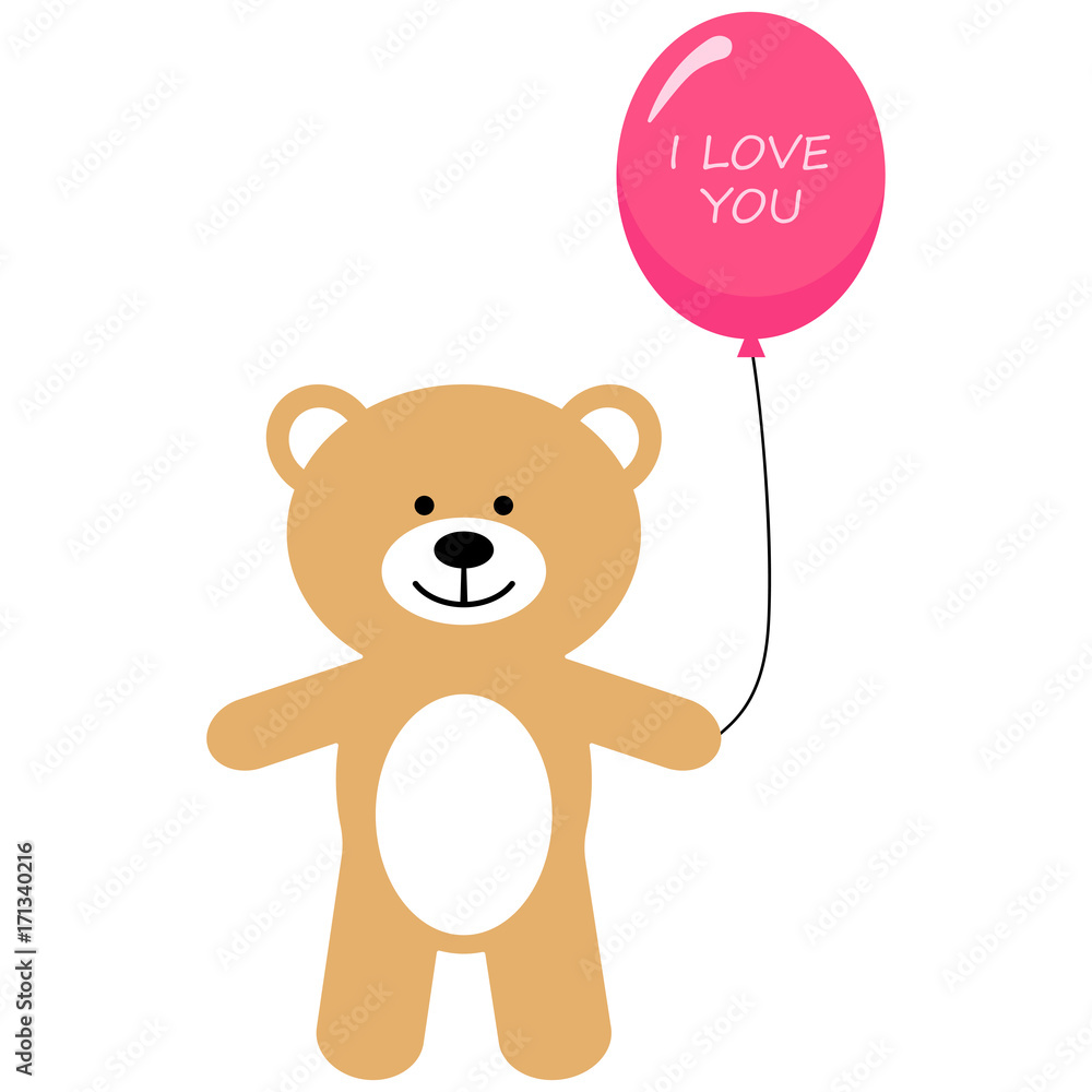 Toy bear with air balloon and text I love you Toy bear with air balloon and text I love you
