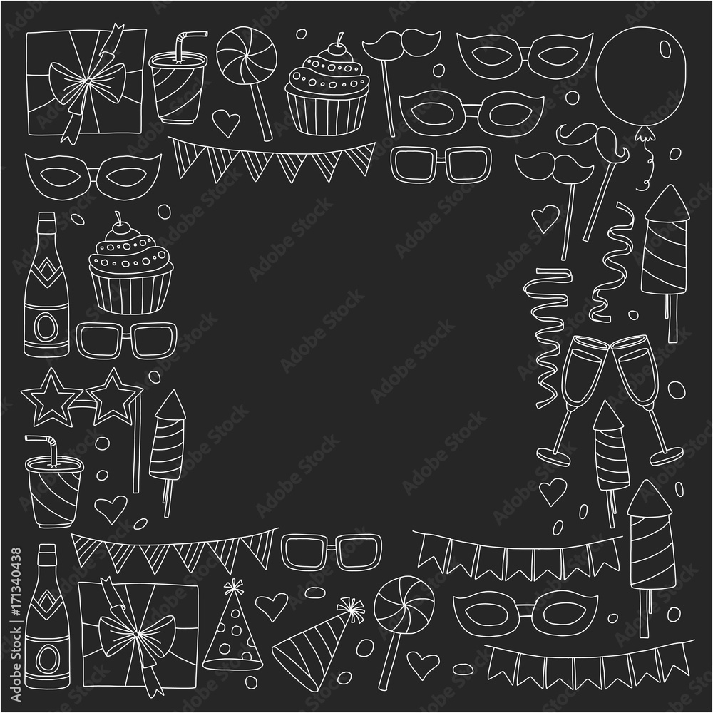 Happy Birthday card template. Kids drawing Children party Wedding party Birthday invitation