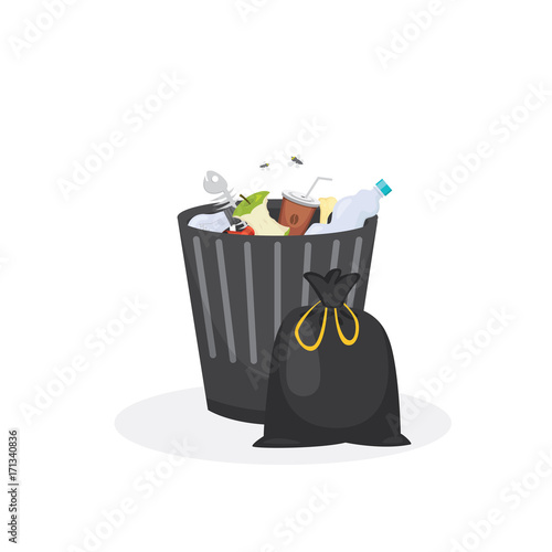 Trash bin garbage container vector illustration in cartoon style photo