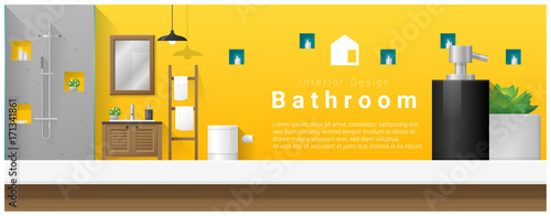 Interior design with table top and Modern bathroom background , vector , illustration