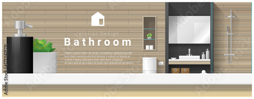Interior design with table top and Modern bathroom background , vector , illustration
