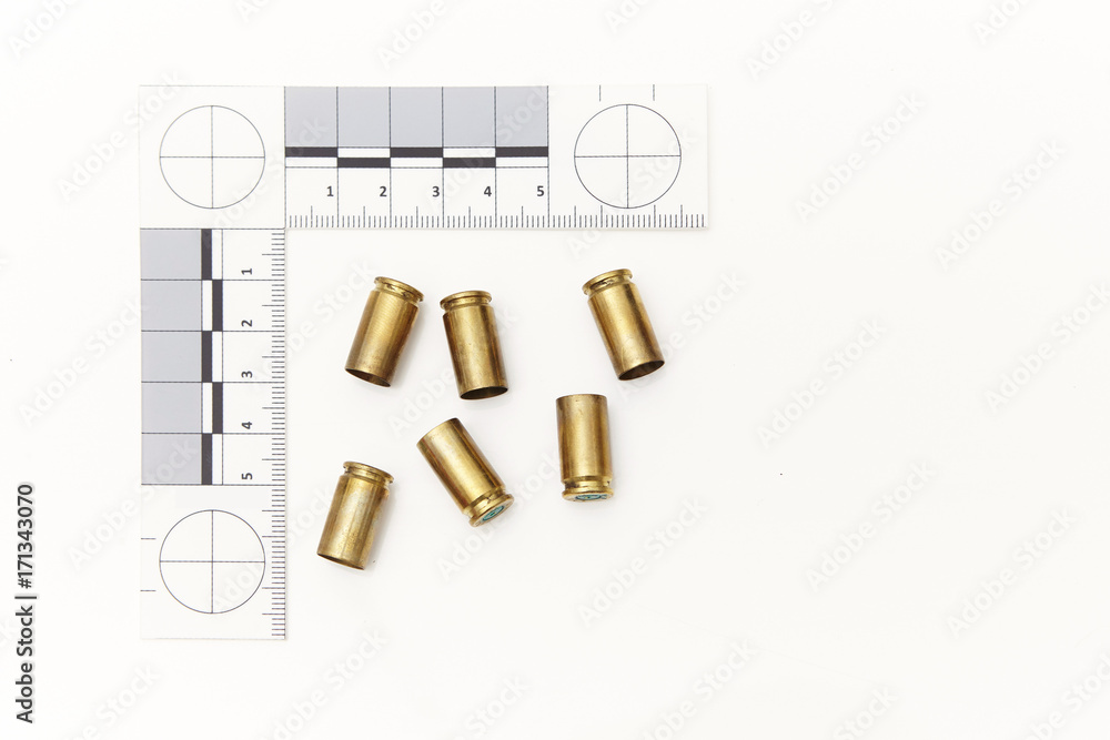 Police evidence of handgun ammunition - empty cartridges Police evidence of handgun ammunition - empty cartridges
