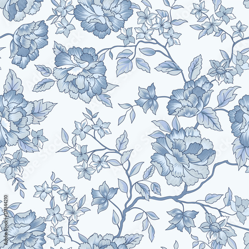 Foto Floral seamless pattern. Blue flower background