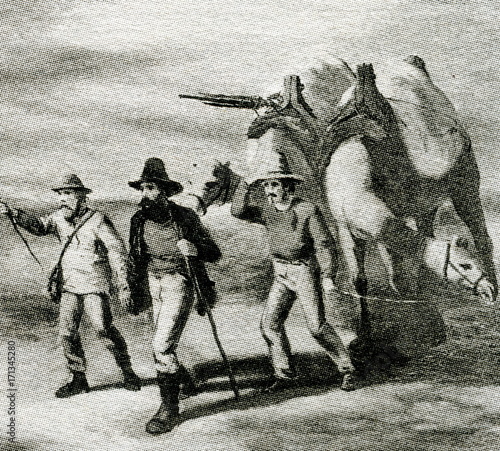 Bild auf Leinwand Burke and Wills expedition - Burke, Wills and King on the way back from the Gulf