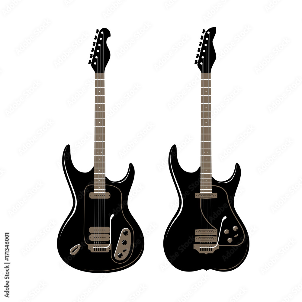 Obraz premium Rock and roll concept. Electric guitar, music festival icon or symbol. Vector illustration