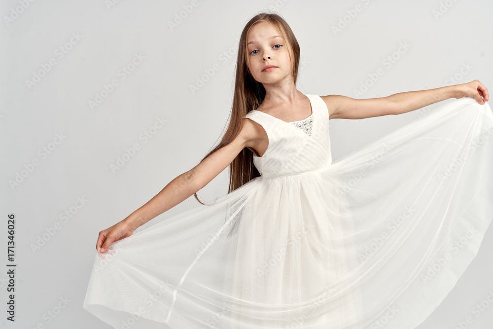 girl develops a white dress