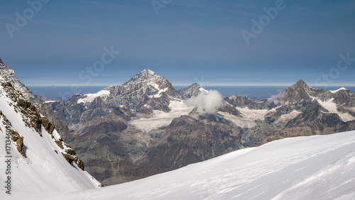 Scenic Matterhorn peak as seen from Breithorn above Plateau Rosa