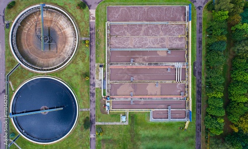 Aerial view of sewage treatment plant.