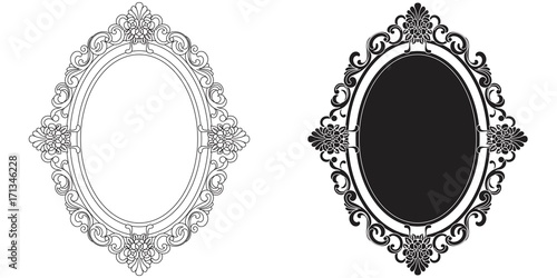Set of oval vintage border frame engraving with retro ornament pattern in antique baroque style decorative design. Vector