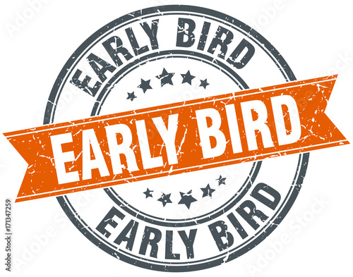 early bird round grunge ribbon stamp