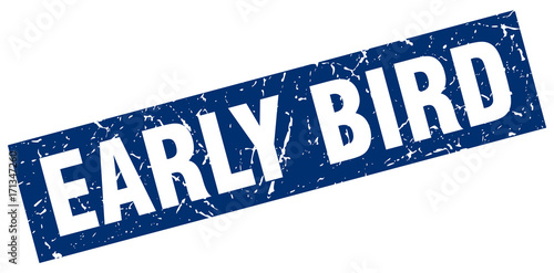 square grunge blue early bird stamp