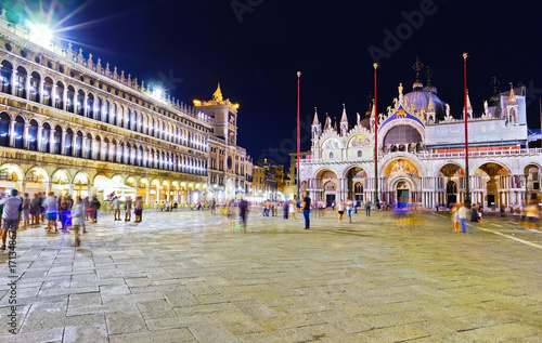 View of the St Mark's Square at night in Venice