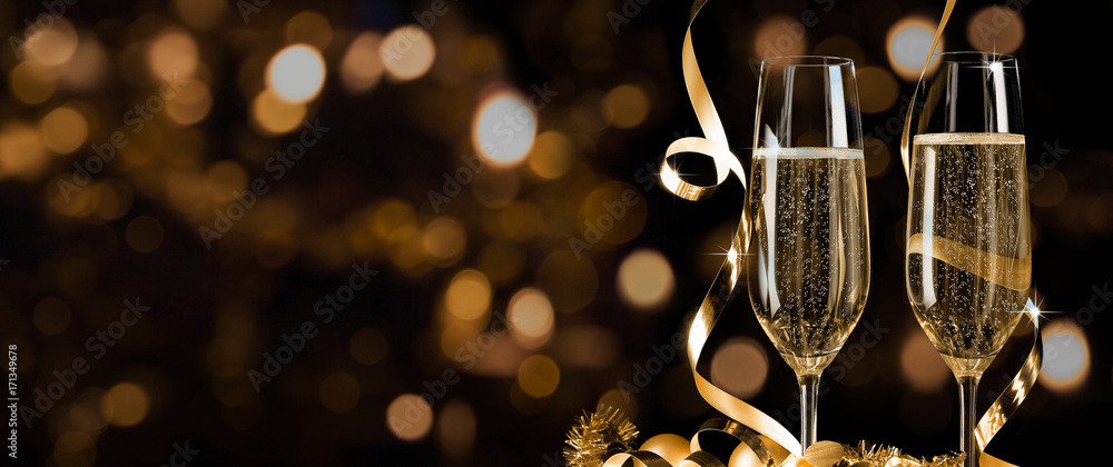 Prosit Neujahr - Silvester - Champagnerempfang Banner - obrazy, fototapety, plakaty 