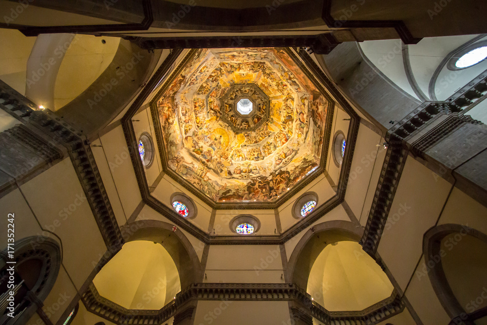 Obraz premium Picture of the Judgment Day on the ceiling of dome in Santa Maria del Fiore Cathedral