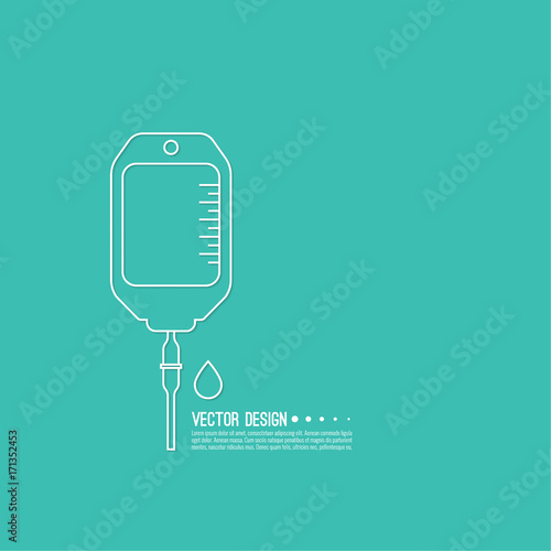 Vector iv bag icon. Saline symbol on background.  The concept of treatment and therapy, chemotherapy. Modern  design, outline, linear