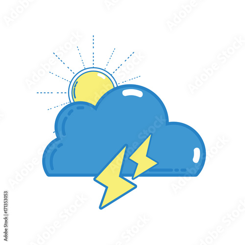 cute cloud with sun and thunder weather vector illustration