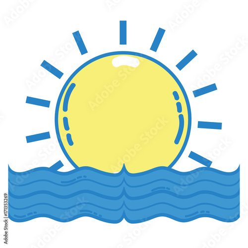 sun with water flood natural disaster vector illustration