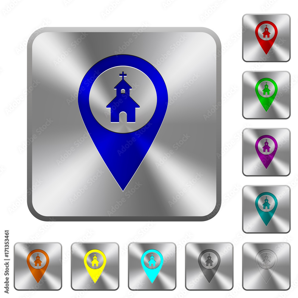 Church GPS map location rounded square steel buttons Church GPS map location rounded square steel buttons