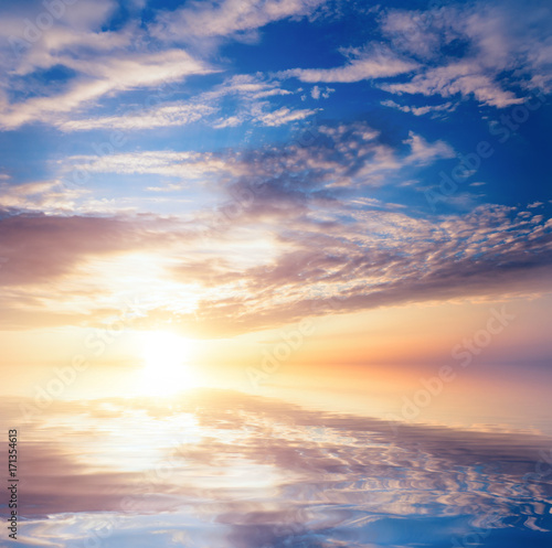 Calm water, beautiful sea sunset.