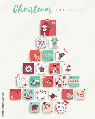 Christmas advent calendar cute cartoon holiday art