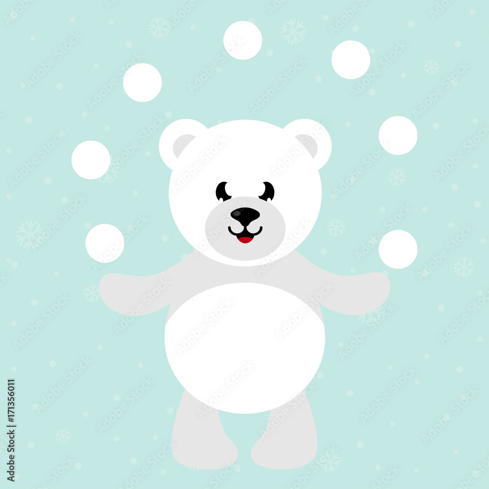 cartoon white bear with snowball cartoon white bear with snowball