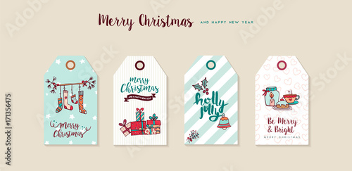Christmas and new year cartoon holiday label set