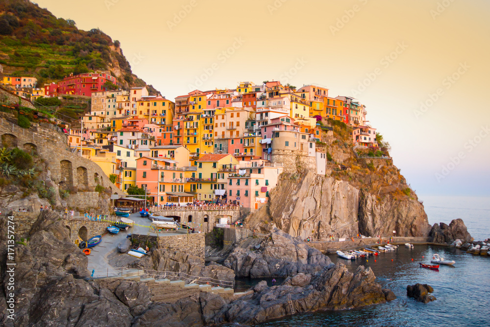 Beautiful view of Manarola villages in Cinque Terre one of five lands famous colorful and beautiful villages in Italy, and the city has been ceded to UNESCO World.