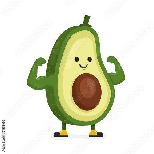 Cute happy strong smiling avocado 