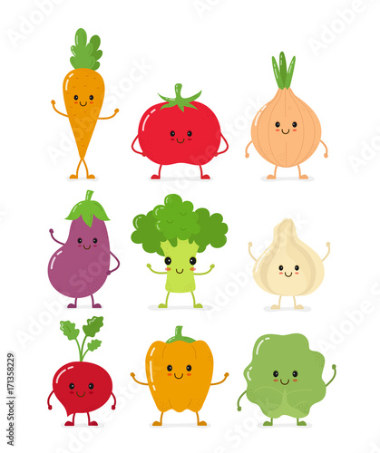 Cute happy smilig raw vegetable collection 