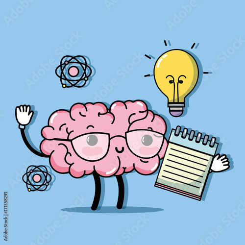 set kawaii brain with knowledge education vector illustration