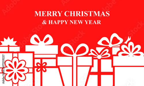 Christmas box gifts background on red background