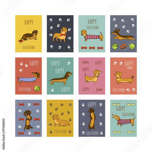 Set of dog dachshund illustrations
