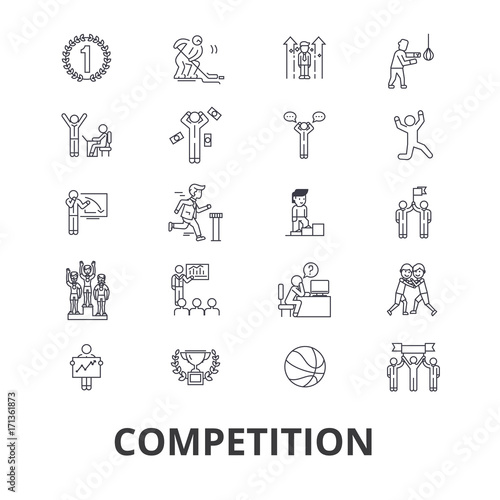 Competition, winnter, award, success, champion, perfomance, competitor, race line icons. Editable strokes. Flat design vector illustration symbol concept. Linear signs isolated on background