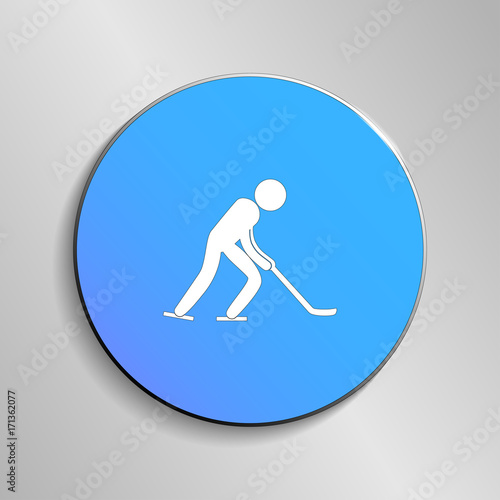 eps 10 vector Ice Hockey sport icon. Winter activity pictogram for web, print, mobile. White athlete sign isolated on blue button. Hand drawn competition symbol. Graphic design clip art illustration