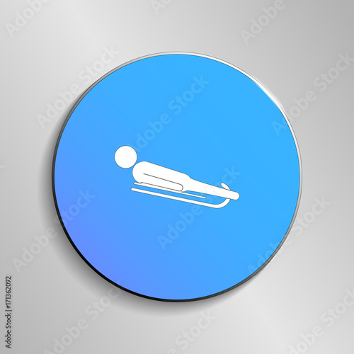 eps 10 vector Luge sport icon. Winter activity pictogram for web, print, mobile. White athlete sign isolated on blue button. Hand drawn competition symbol. Graphic design clip art illustration element