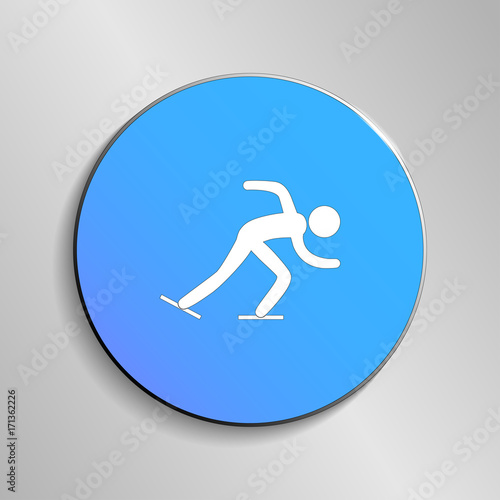 eps 10 vector Speed Skating sport icon. Winter activity pictogram for web, print, mobile. White athlete sign isolated on blue button. Hand drawn competition symbol. Graphic design clipart illustration